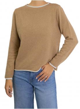 Maglioncino in misto cashmere tinta unita con bordi a contrasto di colore 